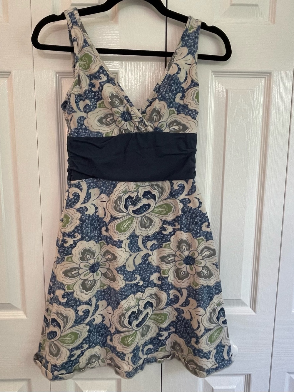 Patagonia Floral V-Neck Dress in Blue, Cream and Green